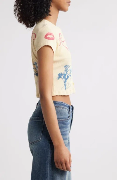 Daydreamer Western Flash Pointelle Cotton Graphic T-shirt In Neutral