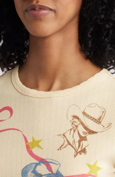 Daydreamer Western Flash Pointelle Cotton Graphic T-shirt In Neutral