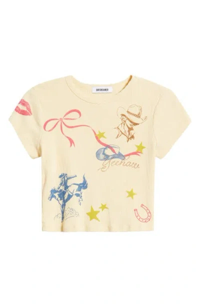Daydreamer Western Flash Pointelle Cotton Graphic T-shirt In Neutral