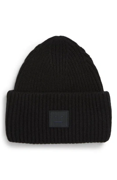 Acne Studios Pansy Face Patch Rib Wool Beanie
