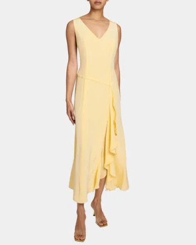 Santorelli Emerson Sleeveless Silk Midi Dress With Skirt Side Cascading Ruffles