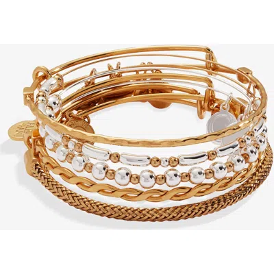 Alex And Ani Set Of 5 Two-tone Textured Bangle Bracelets