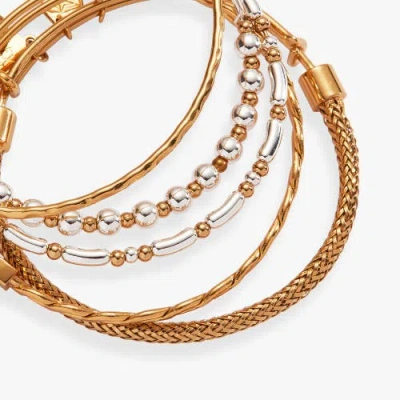 Alex And Ani Set Of 5 Two-tone Textured Bangle Bracelets