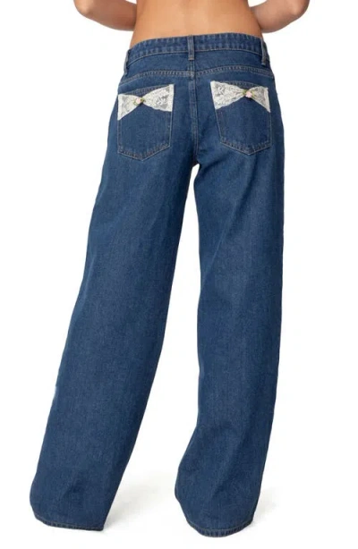 Edikted Lacey Pocket Low Rise Medium Rinse Wash Jeans