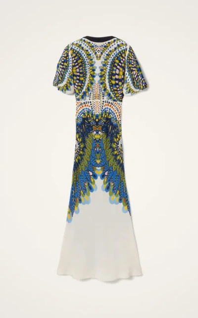 La Doublej Marlene Multicolor Long Flared Dress With V Neck And All-over Graphic Print In Silk Woman