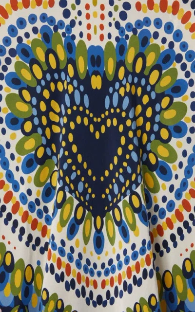 La Doublej Marlene Multicolor Long Flared Dress With V Neck And All-over Graphic Print In Silk Woman