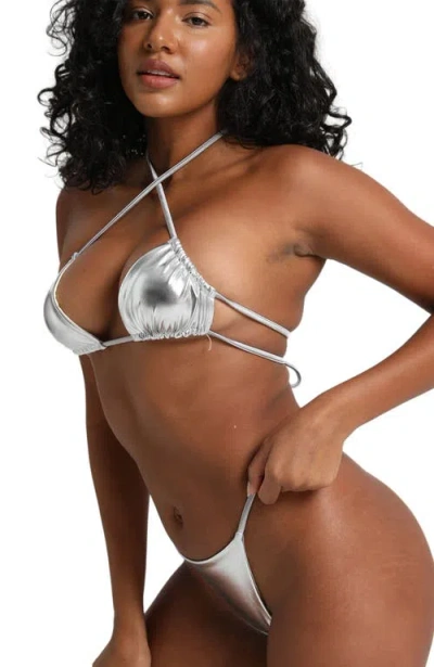 Lechery ® Lustrous Crisscross Halter Triangle Bikini Top