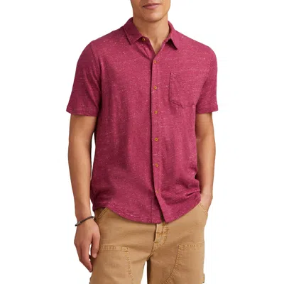 Lucky Brand Short Sleeve Marled Linen Button-up Shirt In Burgundy