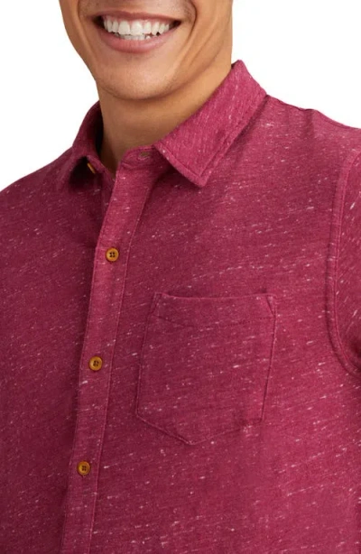 Lucky Brand Short Sleeve Marled Linen Button-up Shirt In Burgundy