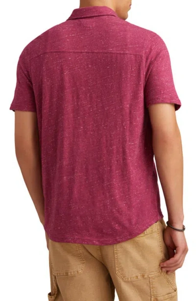 Lucky Brand Short Sleeve Marled Linen Button-up Shirt In Burgundy