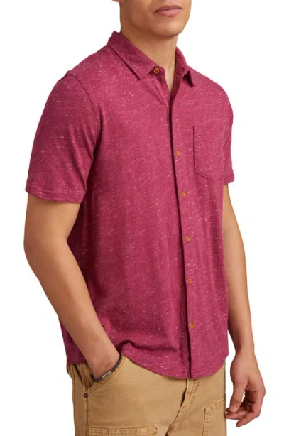 Lucky Brand Short Sleeve Marled Linen Button-up Shirt In Burgundy