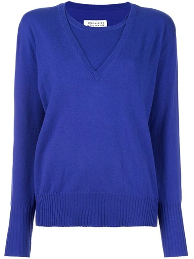 Maison Margiela Cashmere Layered Pullover Sweater - Blue