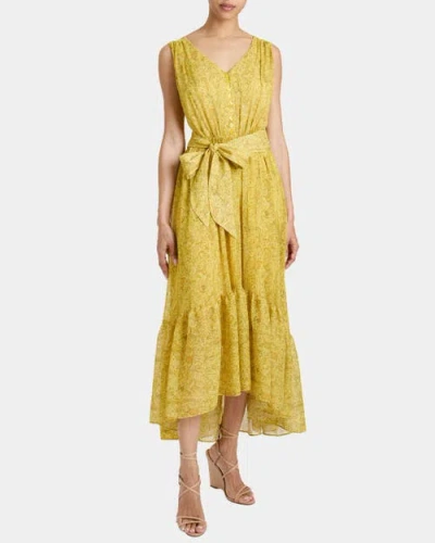 Santorelli Lanita Sleeveless Fit And Flare Hi Lo Dress In Printed Georgette