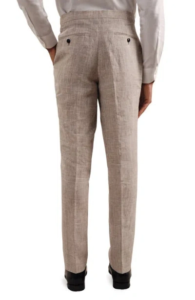 Reiss Oatmeal Slim Fit Check Adjuster Trousers With Turn-ups