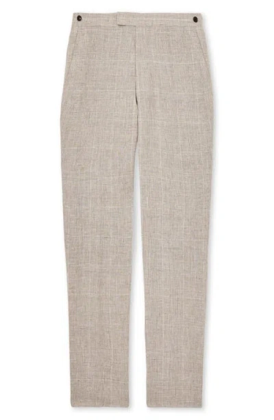 Reiss Oatmeal Slim Fit Check Adjuster Trousers With Turn-ups