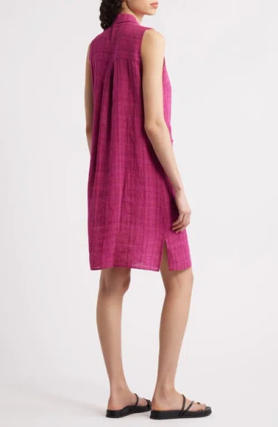Eileen Fisher Crinkled Plaid Organic Linen Shift Shirtdress