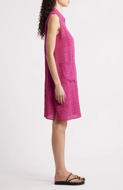 Eileen Fisher Crinkled Plaid Organic Linen Shift Shirtdress