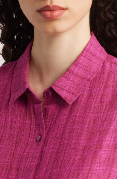 Eileen Fisher Crinkled Plaid Organic Linen Shift Shirtdress