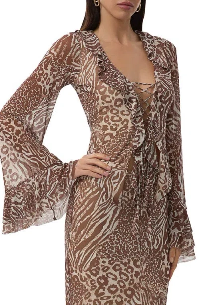 Afrm Long Sleeve Ruffle Top With Lace Up Detail