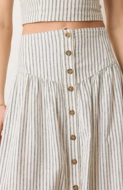Marine Layer Jade Stripe Button Front Hemp Blend Midi Skirt
