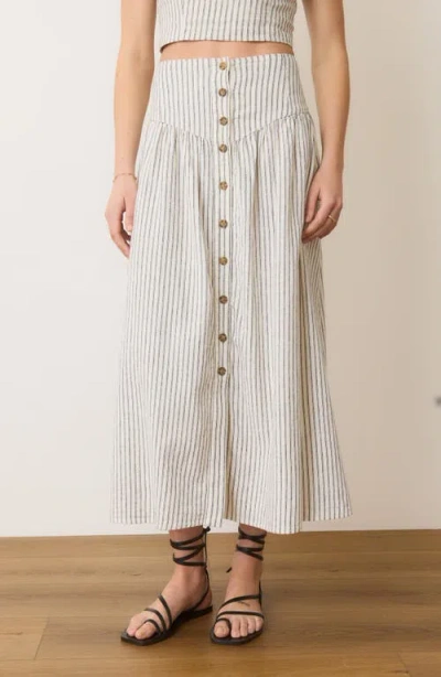 Marine Layer Jade Stripe Button Front Hemp Blend Midi Skirt