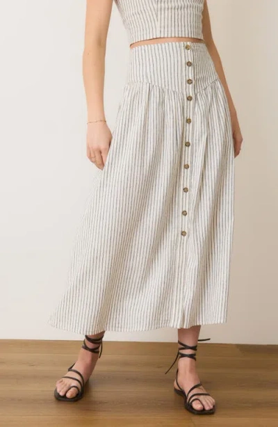 Marine Layer Jade Stripe Button Front Hemp Blend Midi Skirt