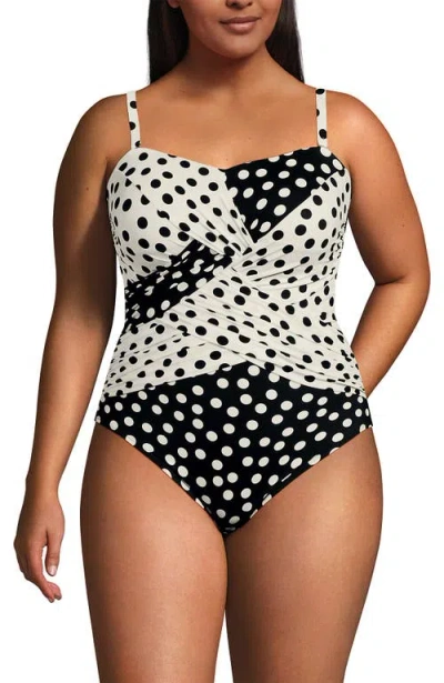Shop Lands' End Plus Size Slender Suit Wrap Bandeau One Piece Swimsuit