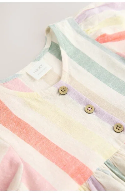 Next Kids' Rainbow Stripe Flutter Sleeve Cotton & Linen Dress