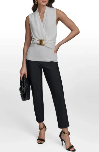 Donna Karan New York Embellish Sleeveless Faux Wrap Crepe Top In White