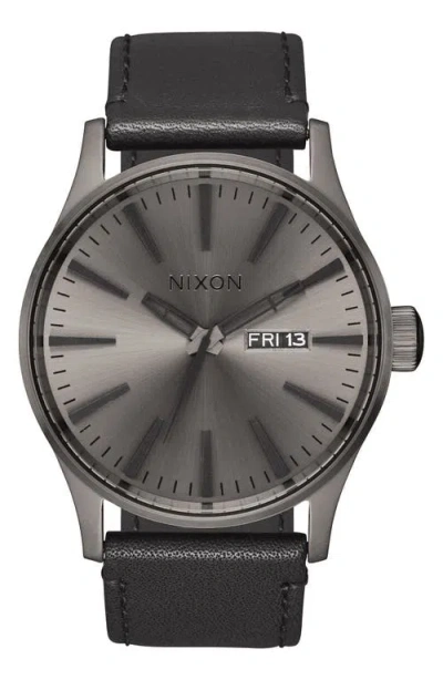 Nixon The Sentry Leather Strap Watch, 42mm