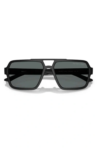 Prada Polarized Dark Grey Rectangular Mens Sunglasses Ps 01xs Dg002g 59 In Black