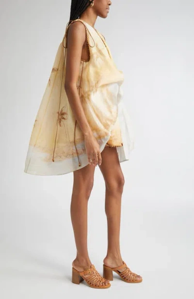 Zimmermann Balance Plunge Neck Linen & Silk Minidress
