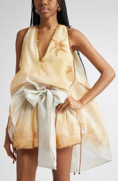 Zimmermann Balance Plunge Neck Linen & Silk Minidress