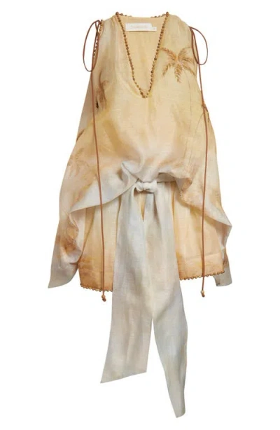 Zimmermann Balance Plunge Neck Linen & Silk Minidress