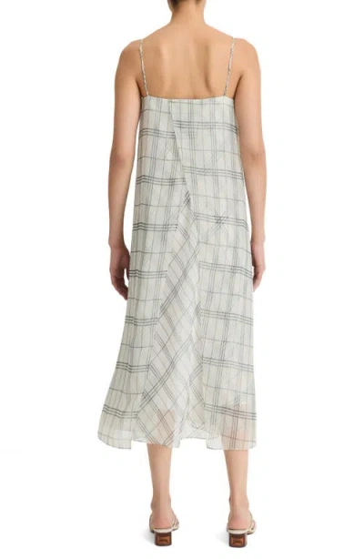 Vince Sleeveless Sheer Plaid Midi Dress In Gray