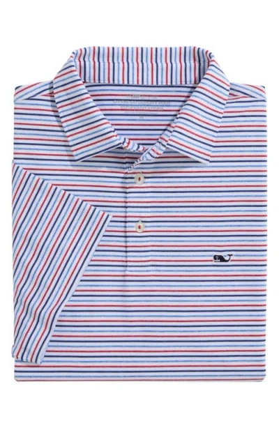 Vineyard Vines Stripe Sankaty Short Sleeve Performance Polo In Blue