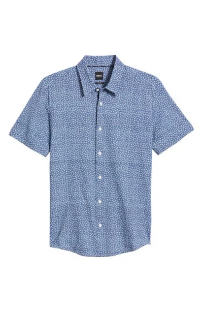 Hugo Boss Regular-fit Shirt In Printed Stretch-linen Chambray