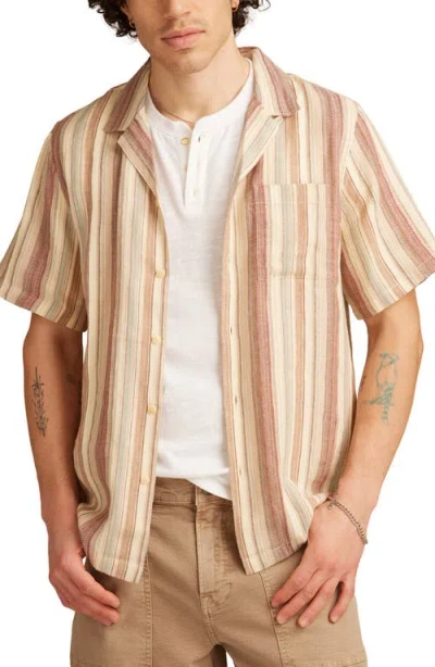 Lucky Brand Textured Stripe Linen & Cotton Camp Shirt In Neutral
