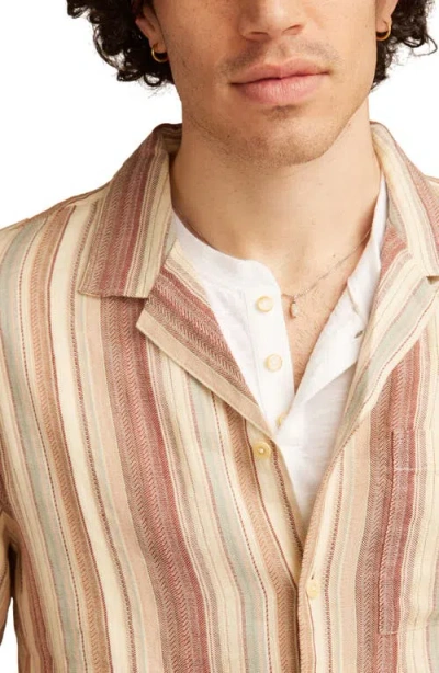 Lucky Brand Textured Stripe Linen & Cotton Camp Shirt In Neutral