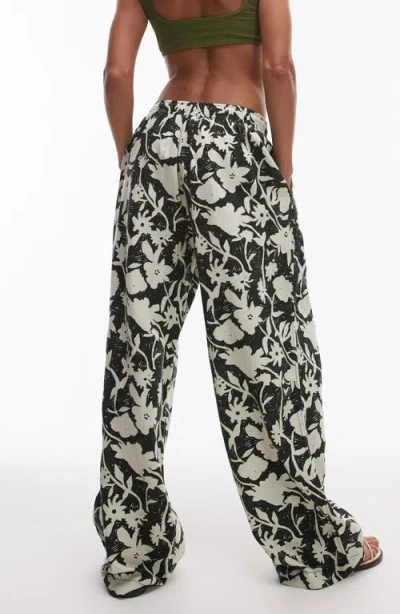 Topshop Mono Floral Wide Leg Drawstring Pants