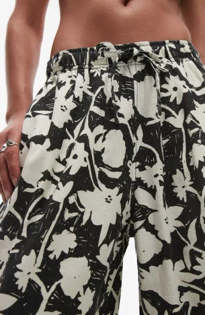Topshop Mono Floral Wide Leg Drawstring Pants