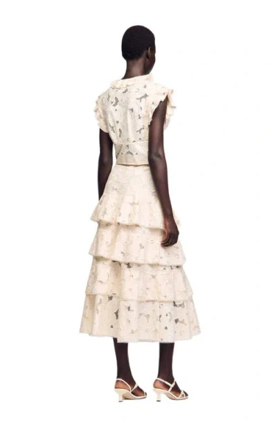 Sandro Guipure Floral Midi Skirt