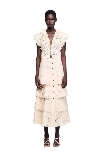 Sandro Guipure Floral Midi Skirt