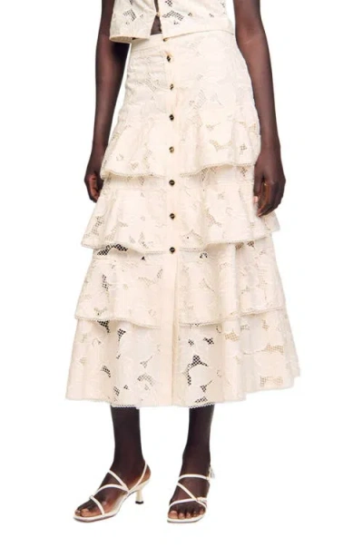 Sandro Guipure Floral Midi Skirt