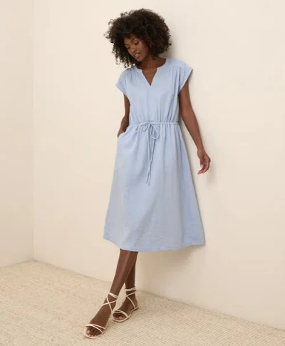 Pact Organic Cotton Coastal Double Gauze Tie Waist Midi Dress
