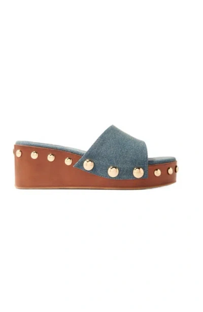Maje Denim Studded Wedge Mules In Neutral