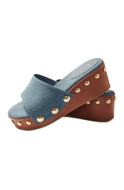 Maje Denim Studded Wedge Mules In Neutral