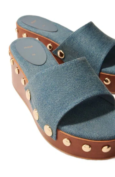 Maje Denim Studded Wedge Mules In Neutral