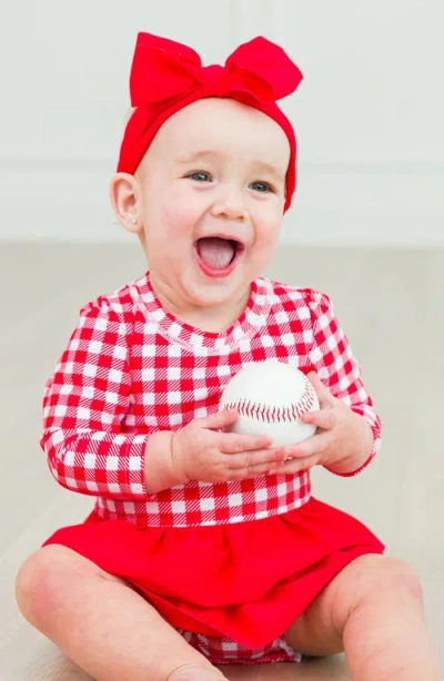 Rufflebutts Gingham One-piece Rashguard Swimsuit & Bow Head Wrap Set