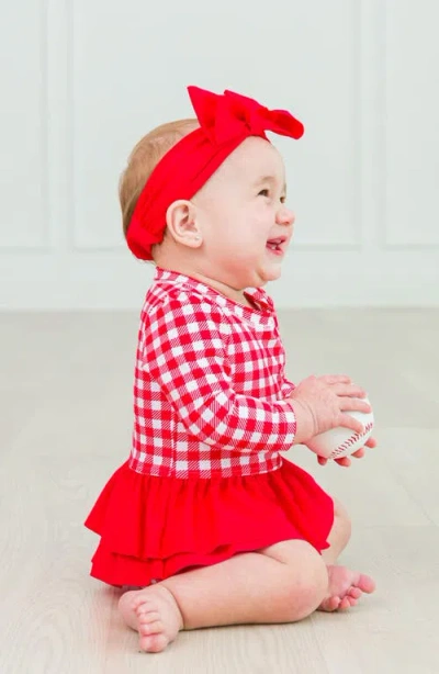 RUFFLEBUTTS RUFFLEBUTTS GINGHAM ONE-PIECE RASHGUARD SWIMSUIT & BOW HEAD WRAP SET 